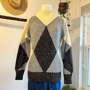 Liz Claiborne Vintage 90s Gray, Black & White Wool Cotton Blend Size Small